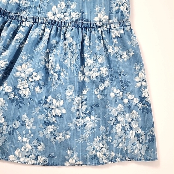 Harold Williams Dress Tiered Mid Length Blue White Floral Cotton Blend Size 16 - Picture 4 of 10